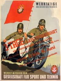 PP 855: Los trabajadores dominan la técnica.
Gira de 3 días para la presentación de motos de toda clase por los distritos de Leipzig, Dresde, Karl-Marx-Stadt, Halle, del 2 al 4 de junio.
Punto de partida: Centro de Exposiciones de Leipzig.
Hazte socio de la Sociedad para el Deporte y la Tecnología.